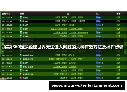 解决360足球经理世界无法进入问题的六种有效方法及操作步骤